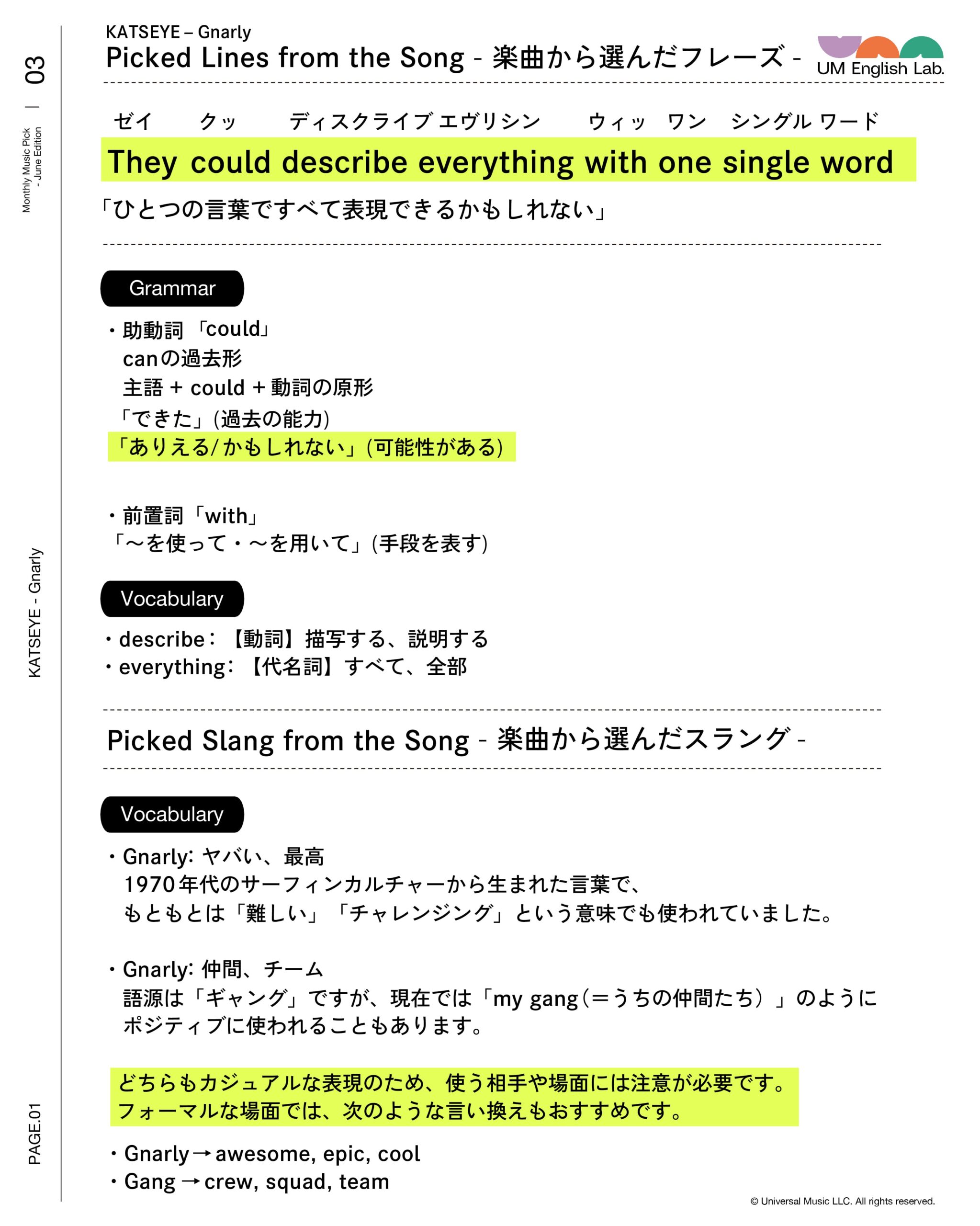 今月の洋楽】英語のスラングに学ぶ、感性の多様性KATSEYE「Gnarly」 | Journal | UM English Lab. | 洋楽で英語 を学ぶ教材提供中